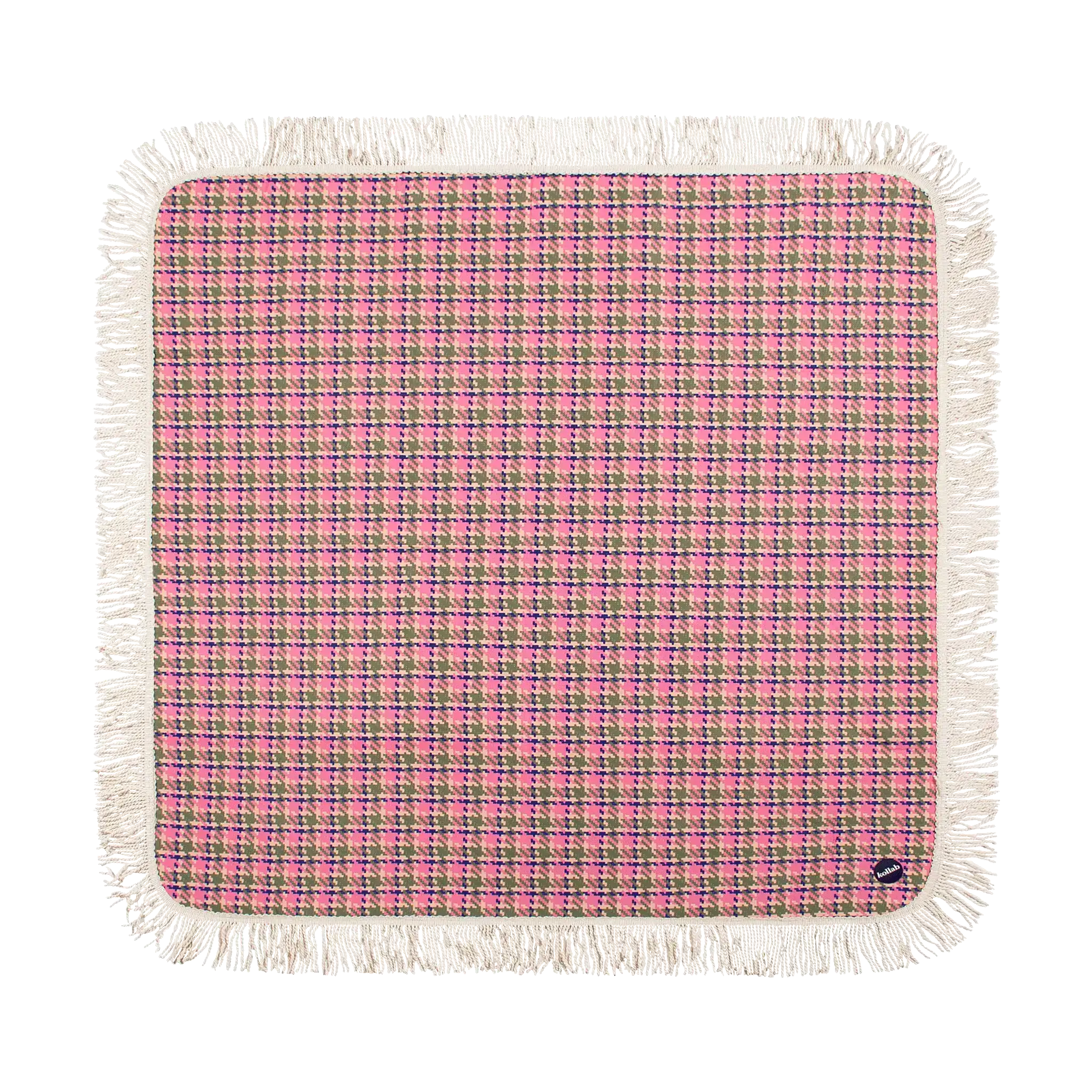 Fringed Medium Picnic Mat Pink Houndstooth - Image 4