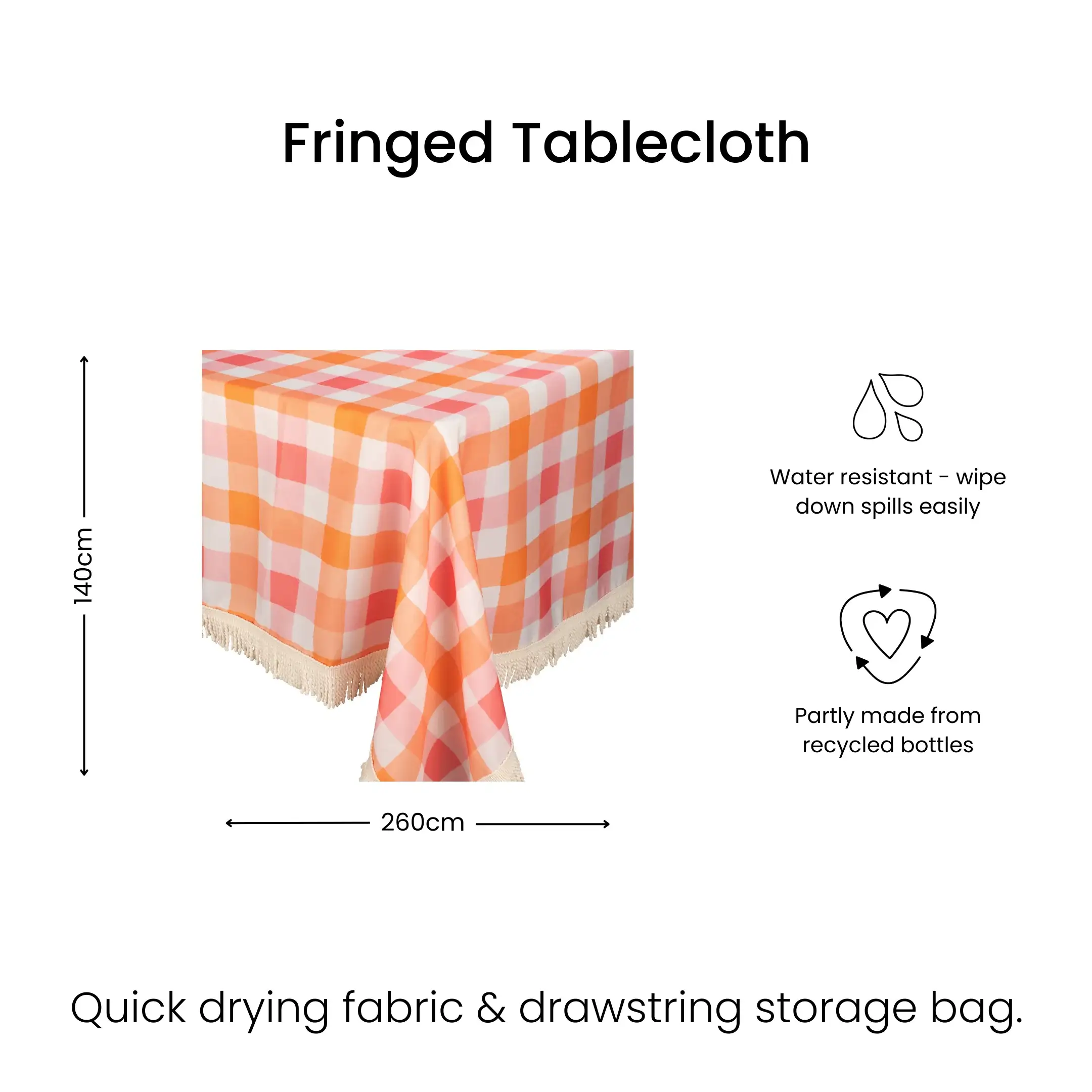 Fringed Tablecloth Watermelon Peach Check - Image 4