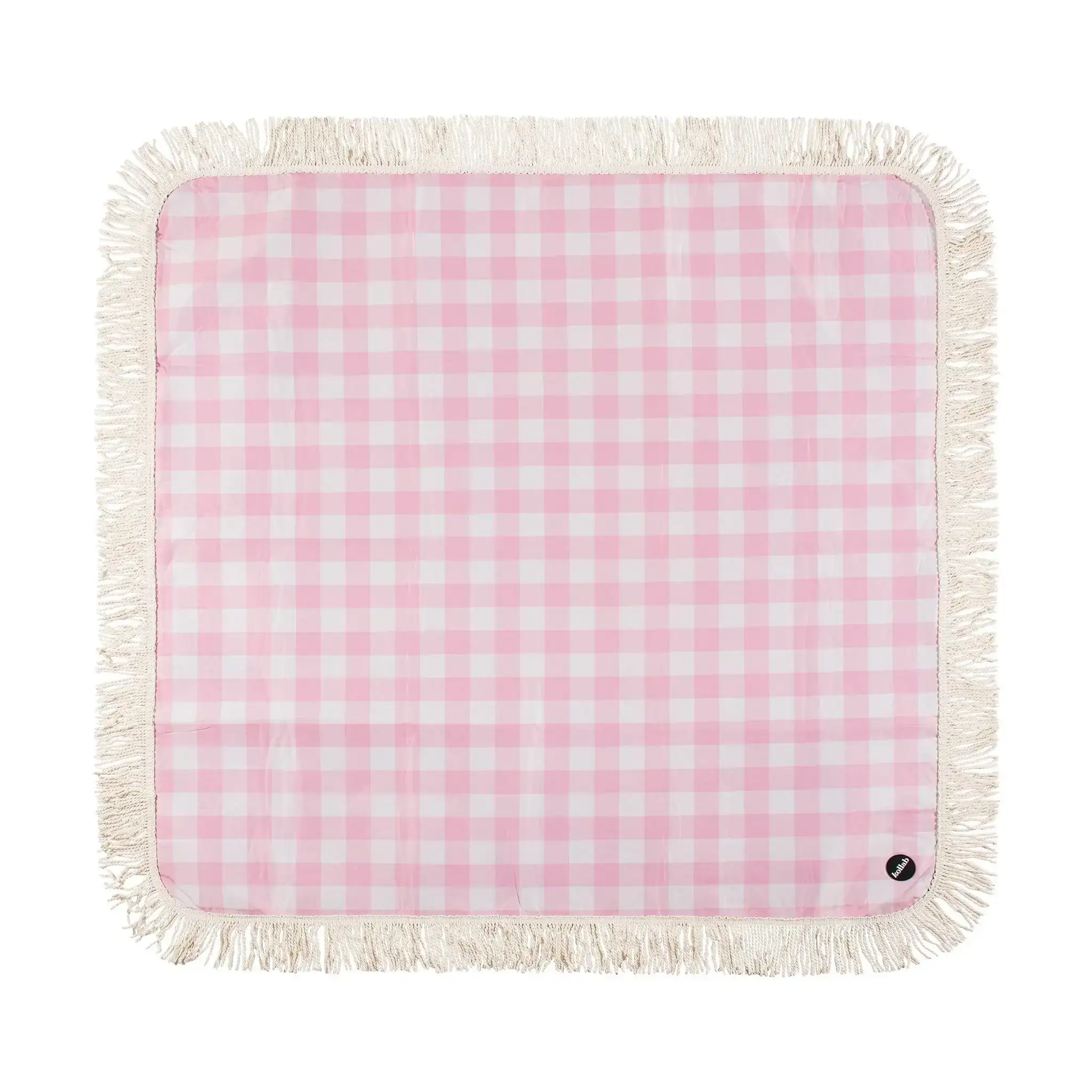 Fringed Medium Picnic Mat Candy Pink Check - Image 3