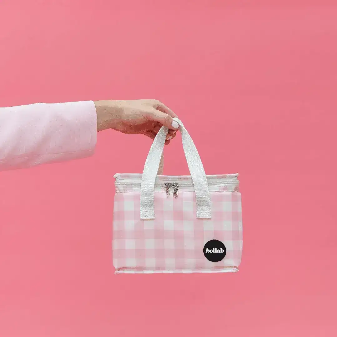 Lunch Bag Candy Pink Check - Image 4