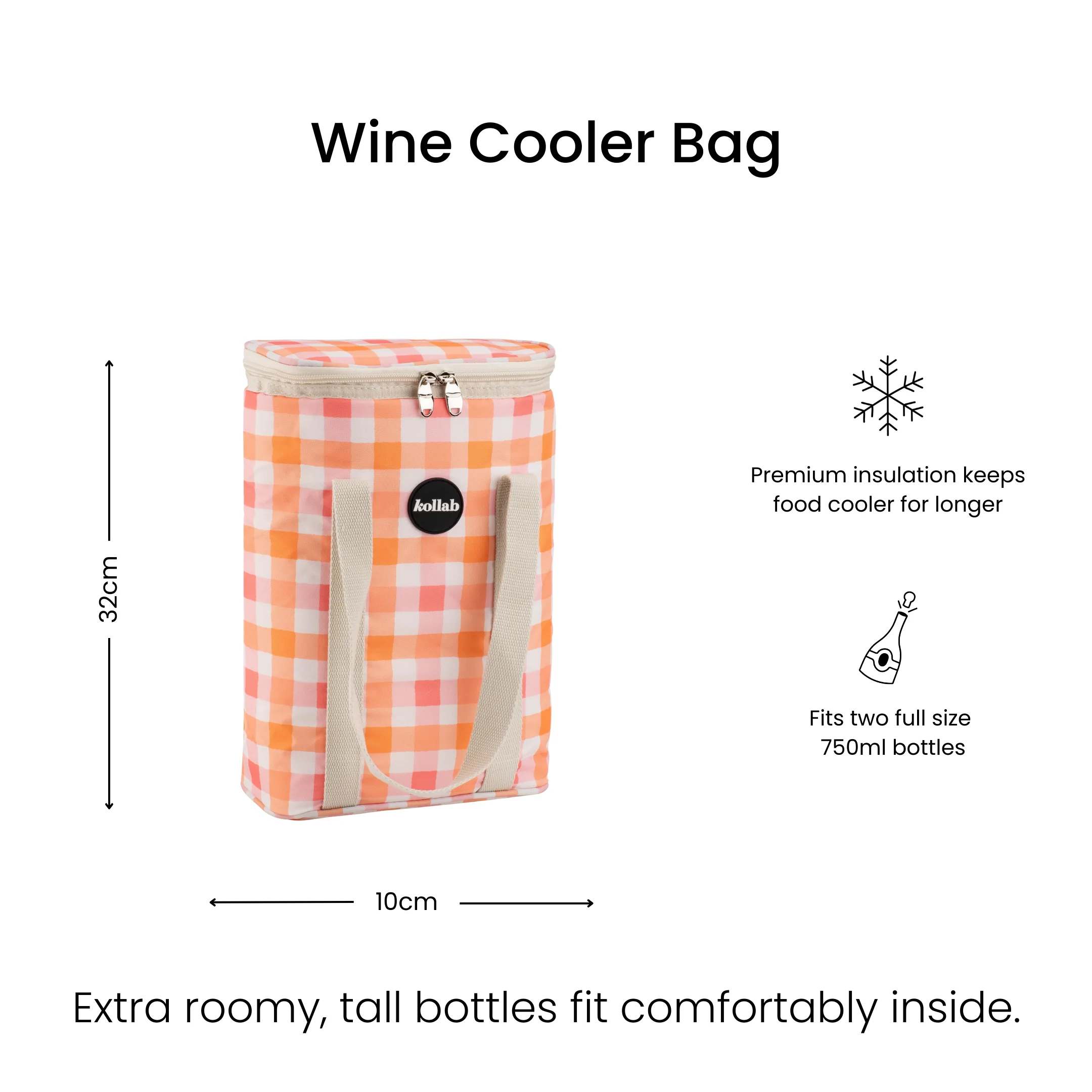 Wine Cooler Bag Watermelon Peach Check - Image 4